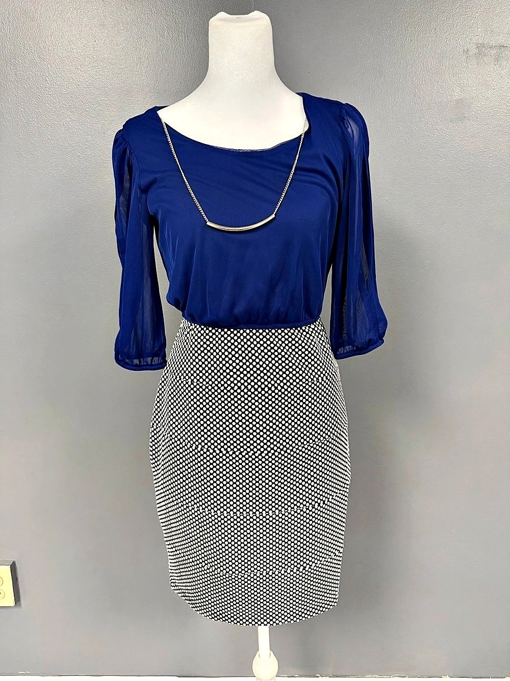 Polka Dot Mini Dress in Blue & Black Size 4